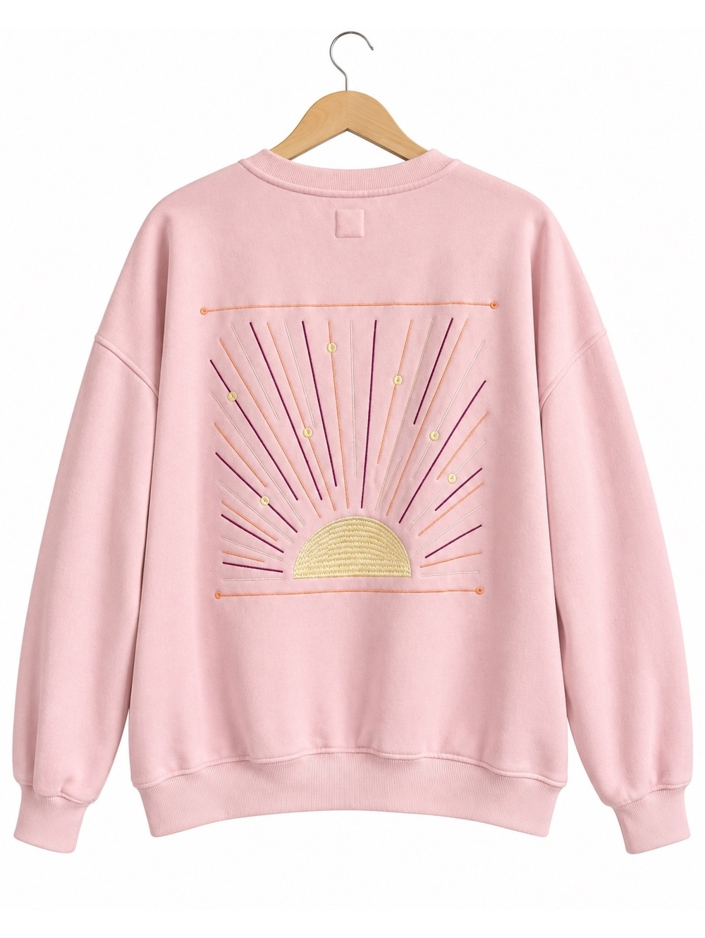 Sunkissed Coconut Pink Embroidered Sun Sweatshirt XL Boho Oversized - Picture 2 of 3
